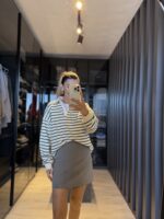 Çizgili Polo yaka sweatshirt