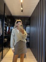 Çizgili Polo yaka sweatshirt - Görsel 3