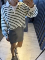 Çizgili Polo yaka sweatshirt - Görsel 4